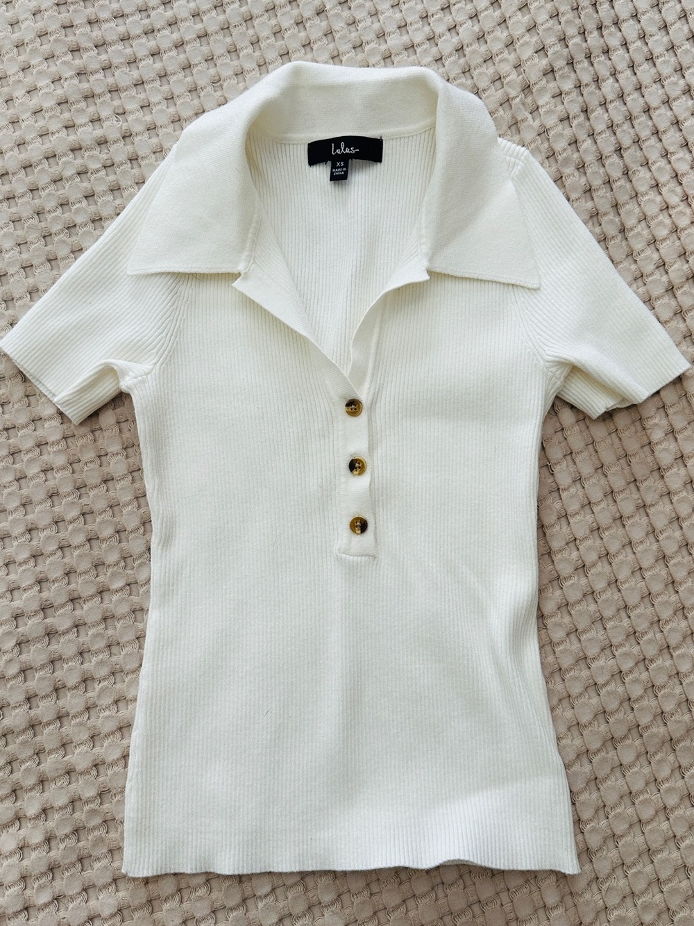 Lulus White Ribbed Polo Knit Top with Buttons